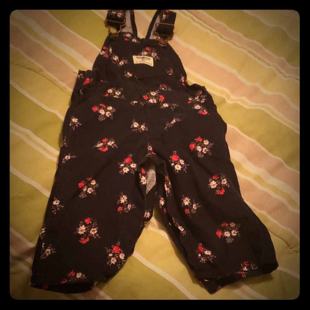 Little girls floral overalls